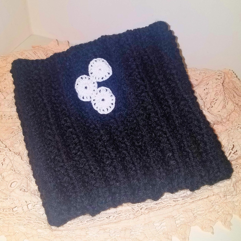 Winter Fingerless Gloves Neck Warmer & Boot Cuffs Knit Set Black White Warm - Picture 4 of 9